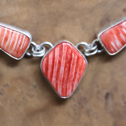 Spiny Oyster Shell 3 Stone Necklace - One Of A Kind - .925 Sterling Silver