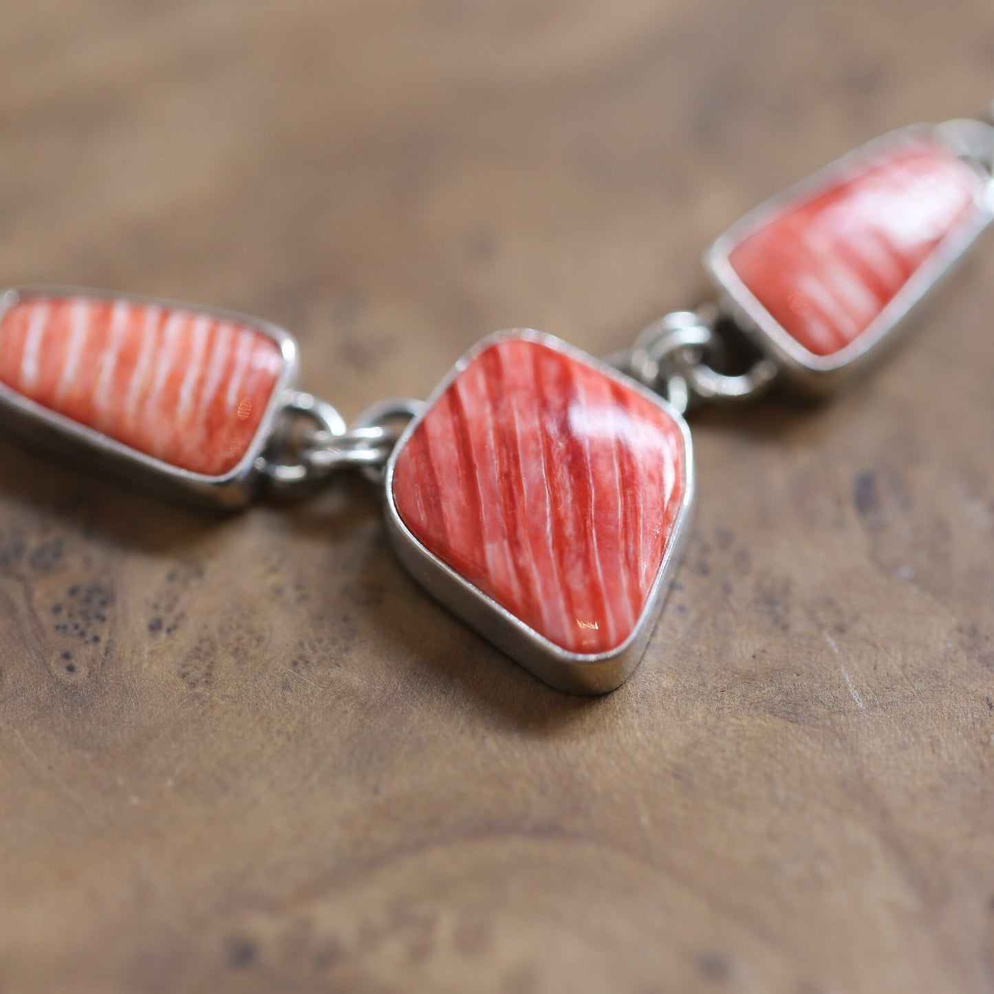 Spiny Oyster Shell 3 Stone Necklace - One Of A Kind - .925 Sterling Silver