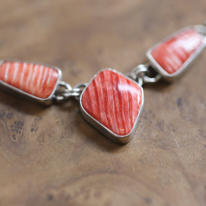 Spiny Oyster Shell 3 Stone Necklace - One Of A Kind - .925 Sterling Silver