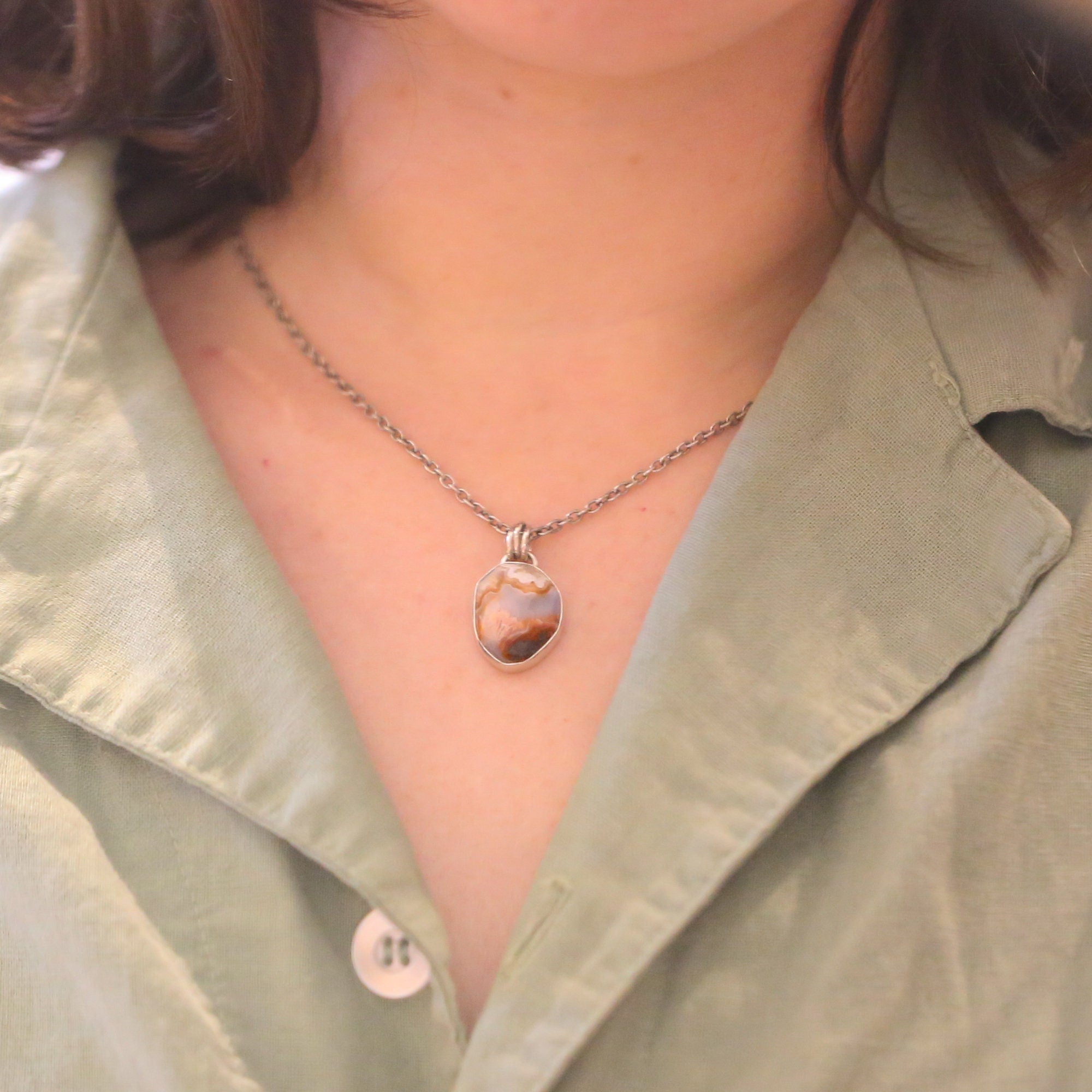 Crazy Lace Agate Pendant - Silversmith - .925 Sterling Silver - Crazy Lace Agate Necklace