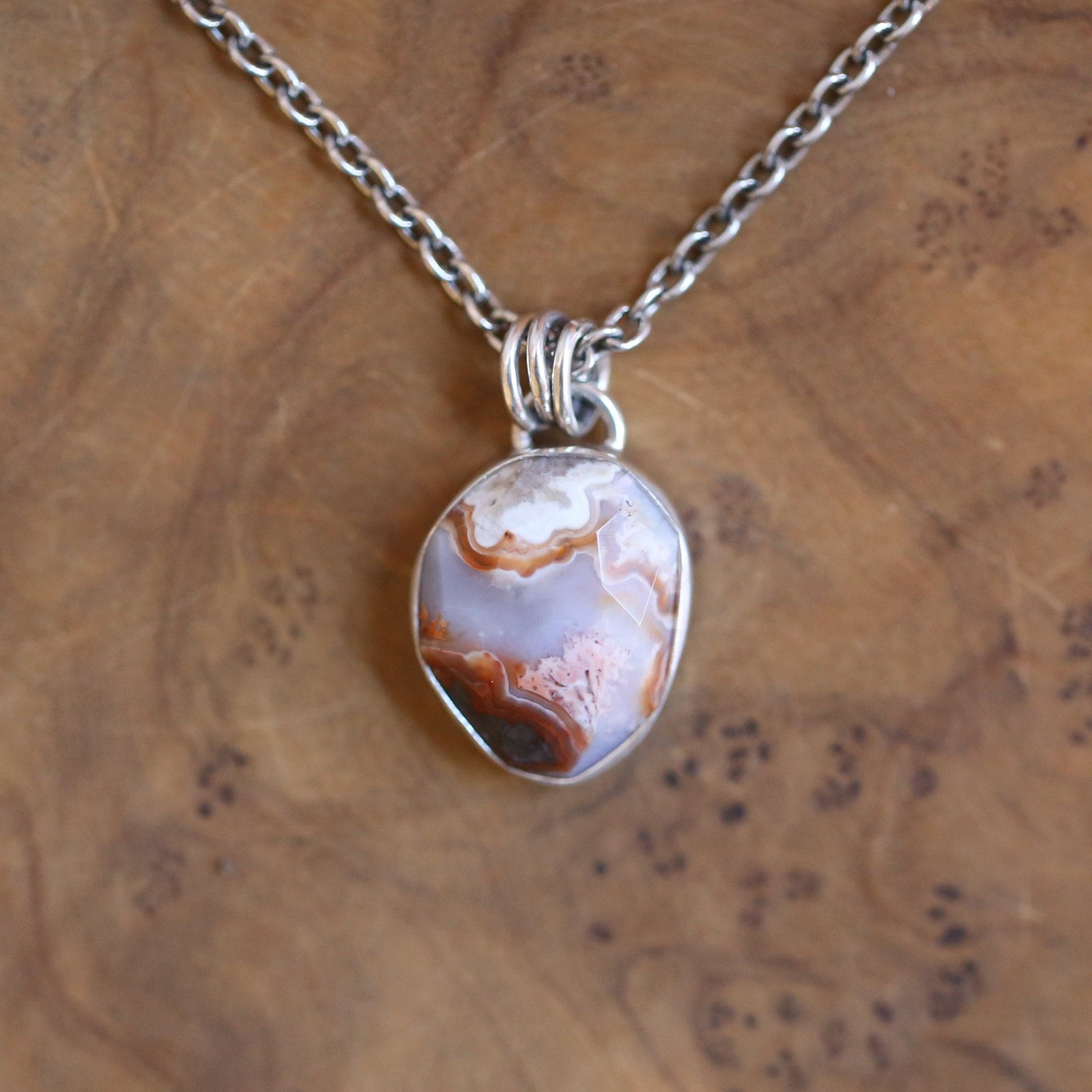 Crazy Lace Agate Pendant - Silversmith - .925 Sterling Silver - Crazy Lace Agate Necklace