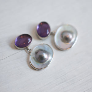 Amethyst Blister Pearl Drop Earrings – Sterling Silver Boho Jewelry