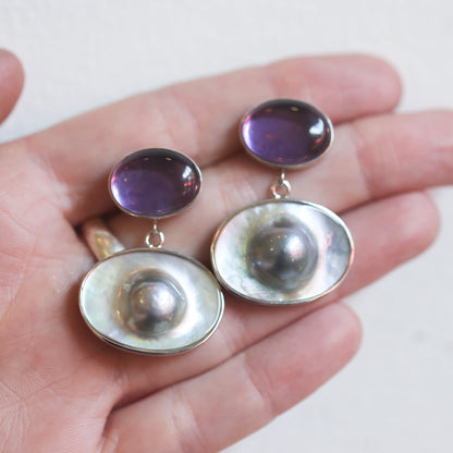 Amethyst Blister Pearl Drop Earrings – Sterling Silver Boho Jewelry