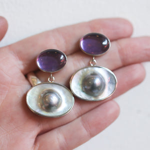 Amethyst Blister Pearl Drop Earrings – Sterling Silver Boho Jewelry