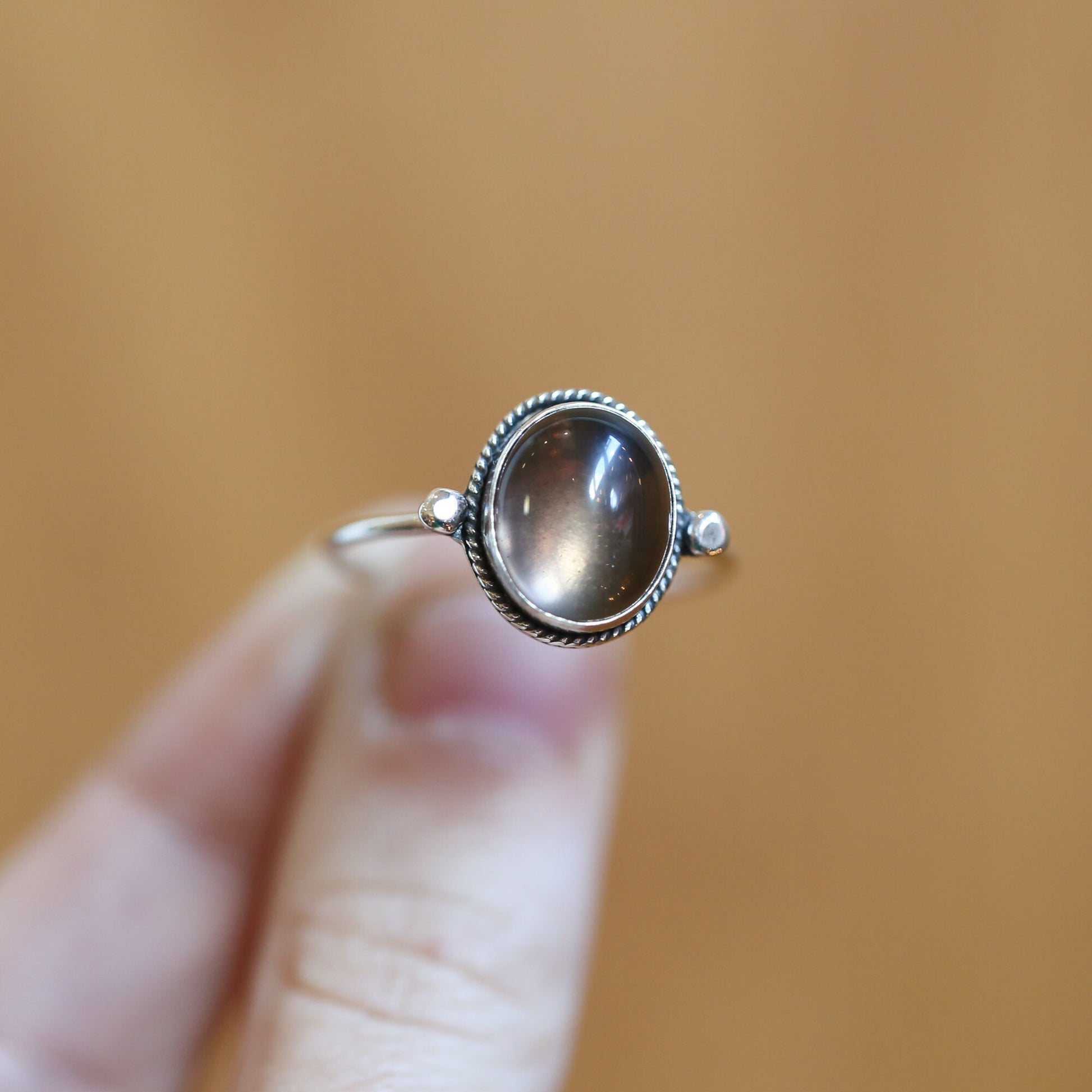 Smoky Quartz Delica Ring -.925 Sterling Silver