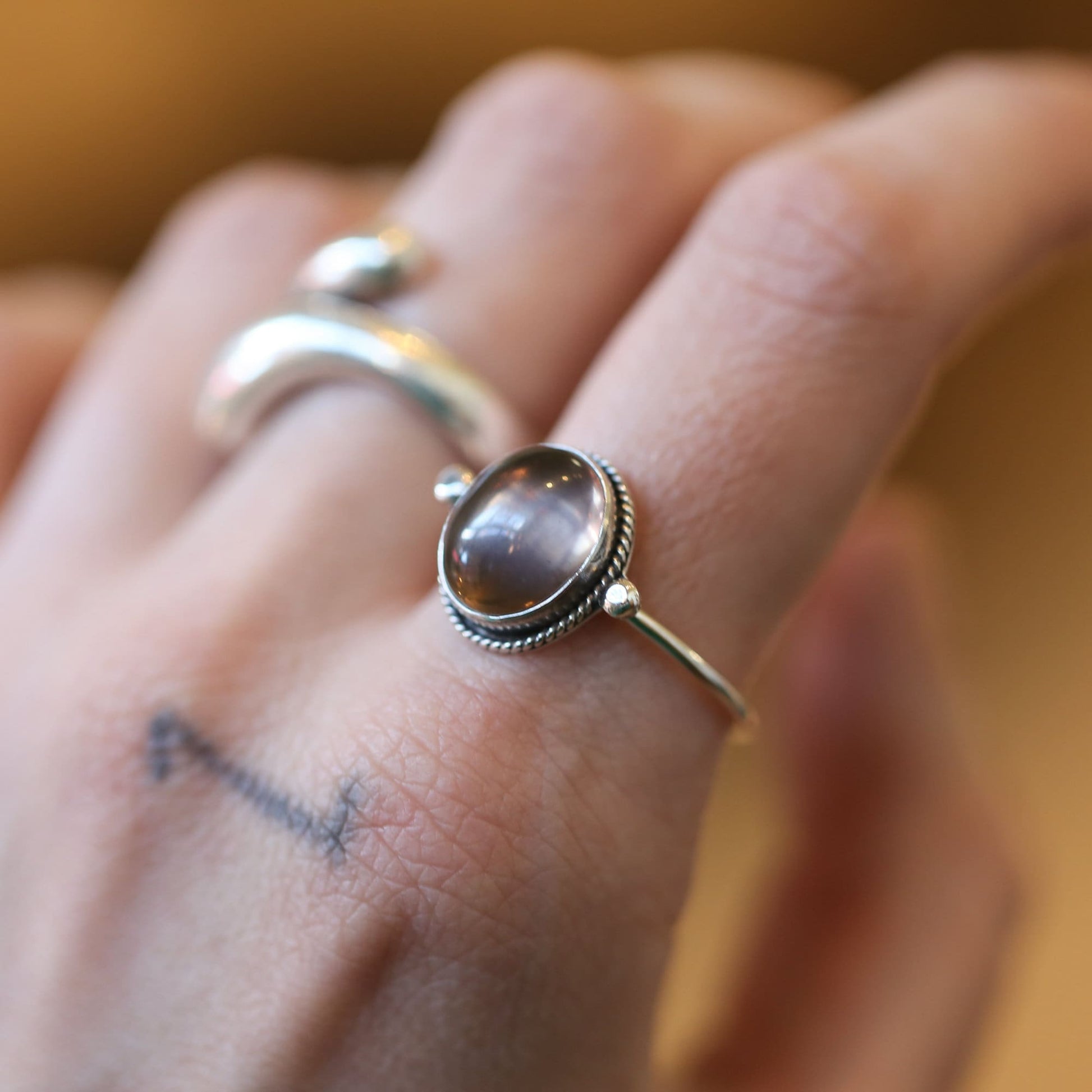 Smoky Quartz Delica Ring -.925 Sterling Silver