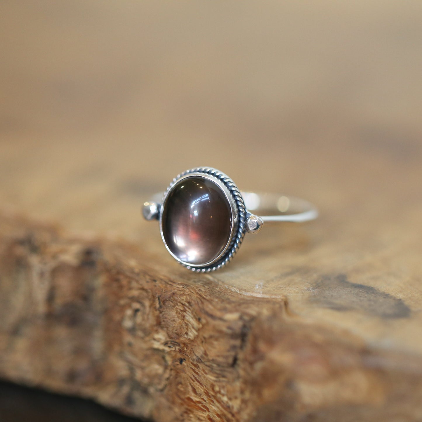 Smoky Quartz Delica Ring -.925 Sterling Silver