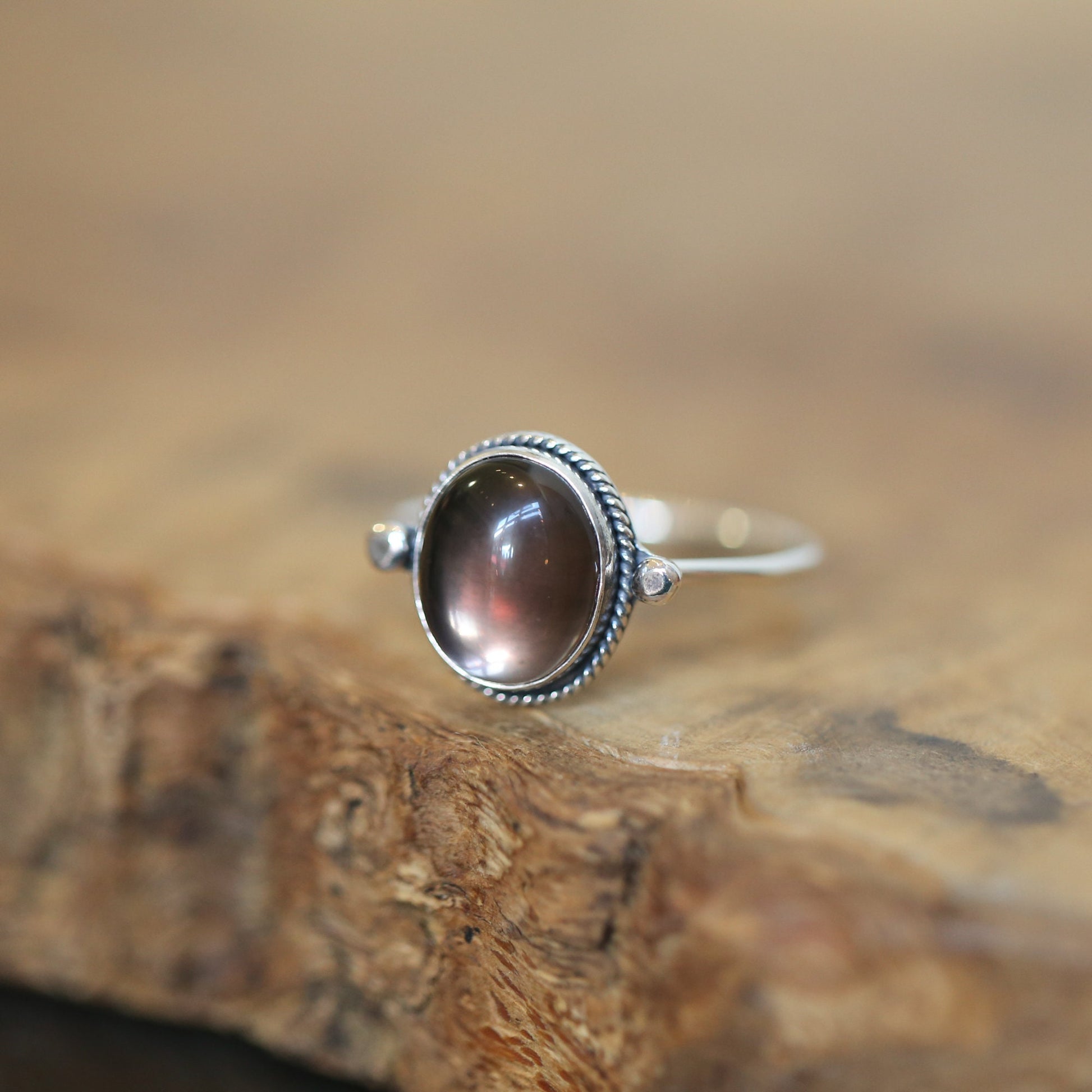 Smoky Quartz Delica Ring -.925 Sterling Silver