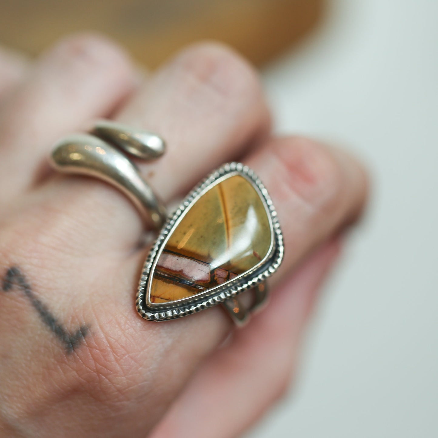 Hammered Sterling Silver Red Creek Jasper Ring - Silversmith Jewelry - Choose Your Stone