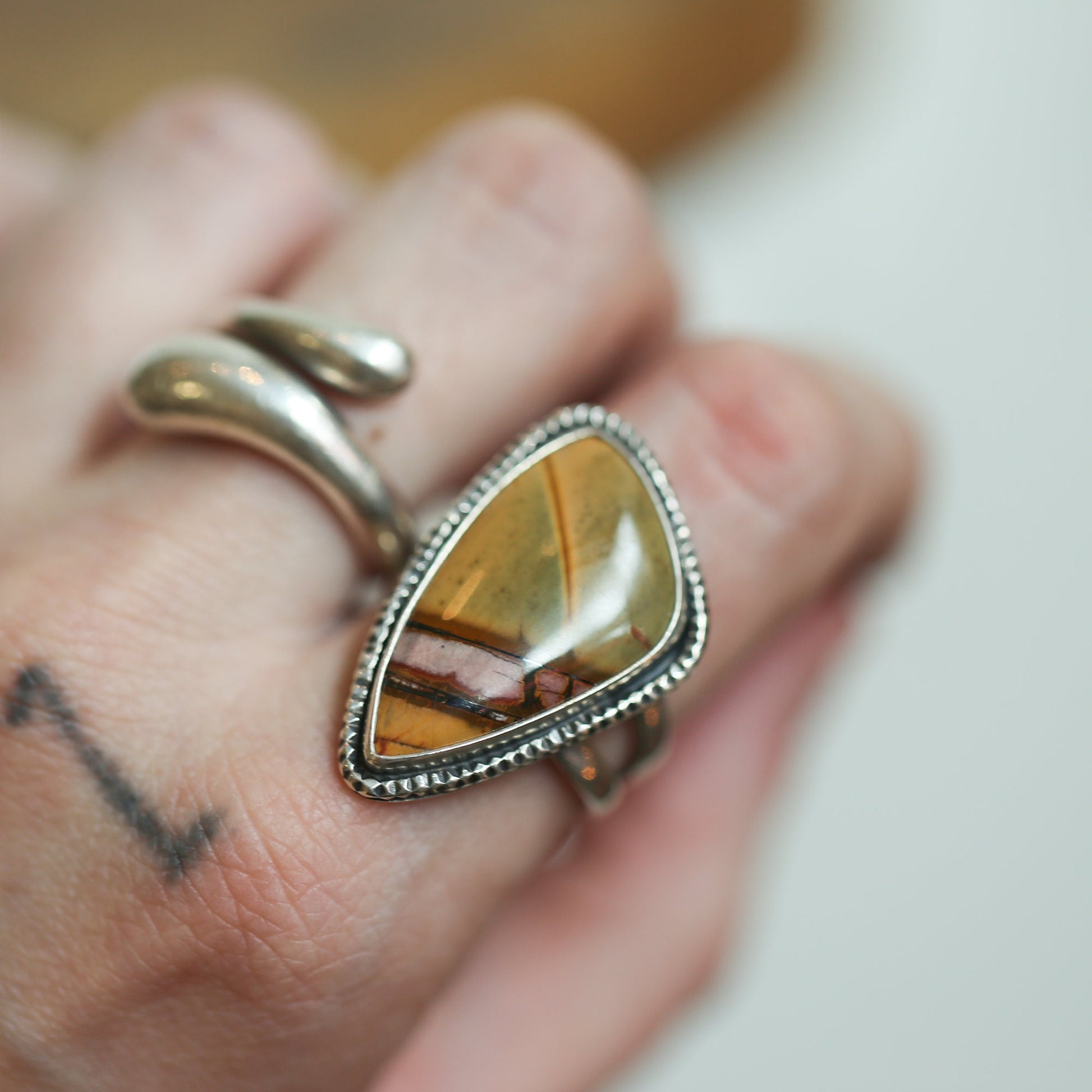 Hammered Sterling Silver Red Creek Jasper Ring - Silversmith Jewelry - Choose Your Stone