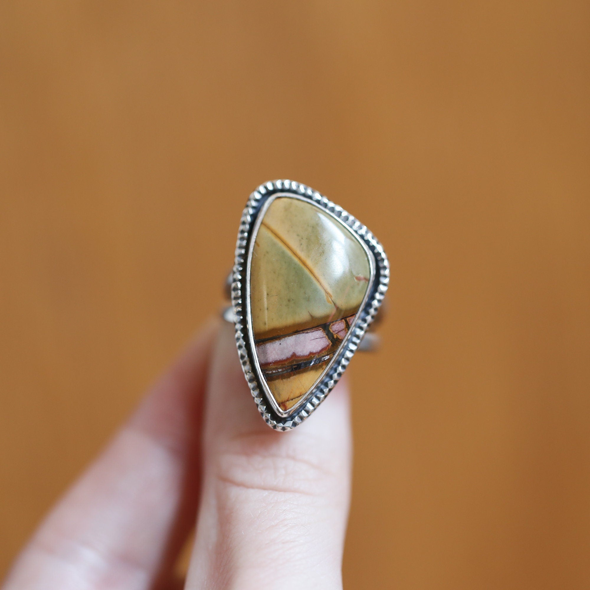 Red Creek Jasper Ring - Choose Your Stone - Silversmith Ring - Hammered Silver Ring