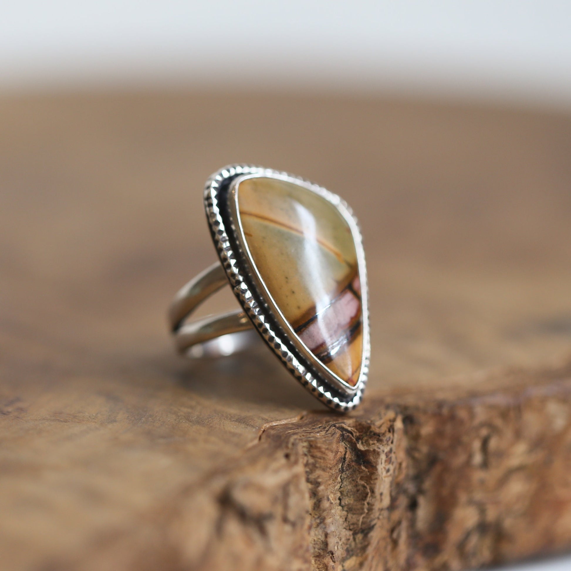 Hammered Sterling Silver Red Creek Jasper Ring - Silversmith Jewelry - Choose Your Stone