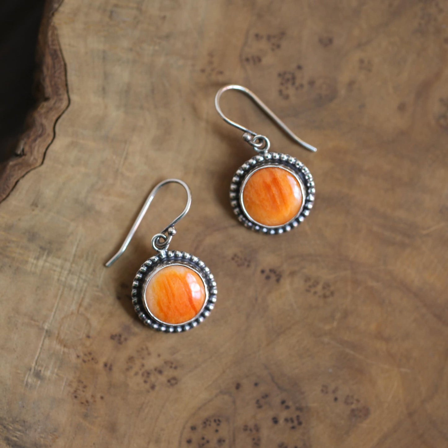 Sterling Silver Spiny Oyster Earrings – Chili Red Orange Drops