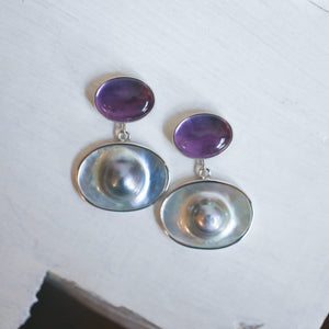 Amethyst Blister Pearl Drop Earrings – Sterling Silver Boho Jewelry
