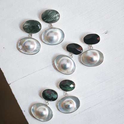 Handmade Seraphinite and Blister Pearl Sterling Silver Earrings