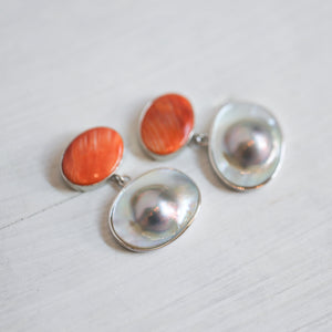 Sterling Silver Spiny Oyster and Blister Pearl Drop Earrings