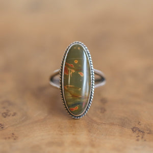 Ready to Ship - Red Creek Jasper Ring - OOAK Ring - Silversmith Ring - Hammered Silver Ring