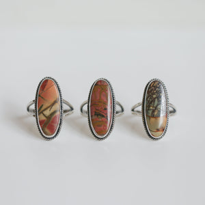 Ready to Ship - Red Creek Jasper Ring - OOAK Ring - Silversmith Ring - Hammered Silver Ring