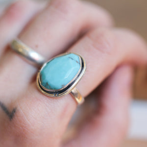 Turquoise Notched Boho Ring - .925 Sterling Silver - Big AAA Turquoise Ring - Choose Your Stone