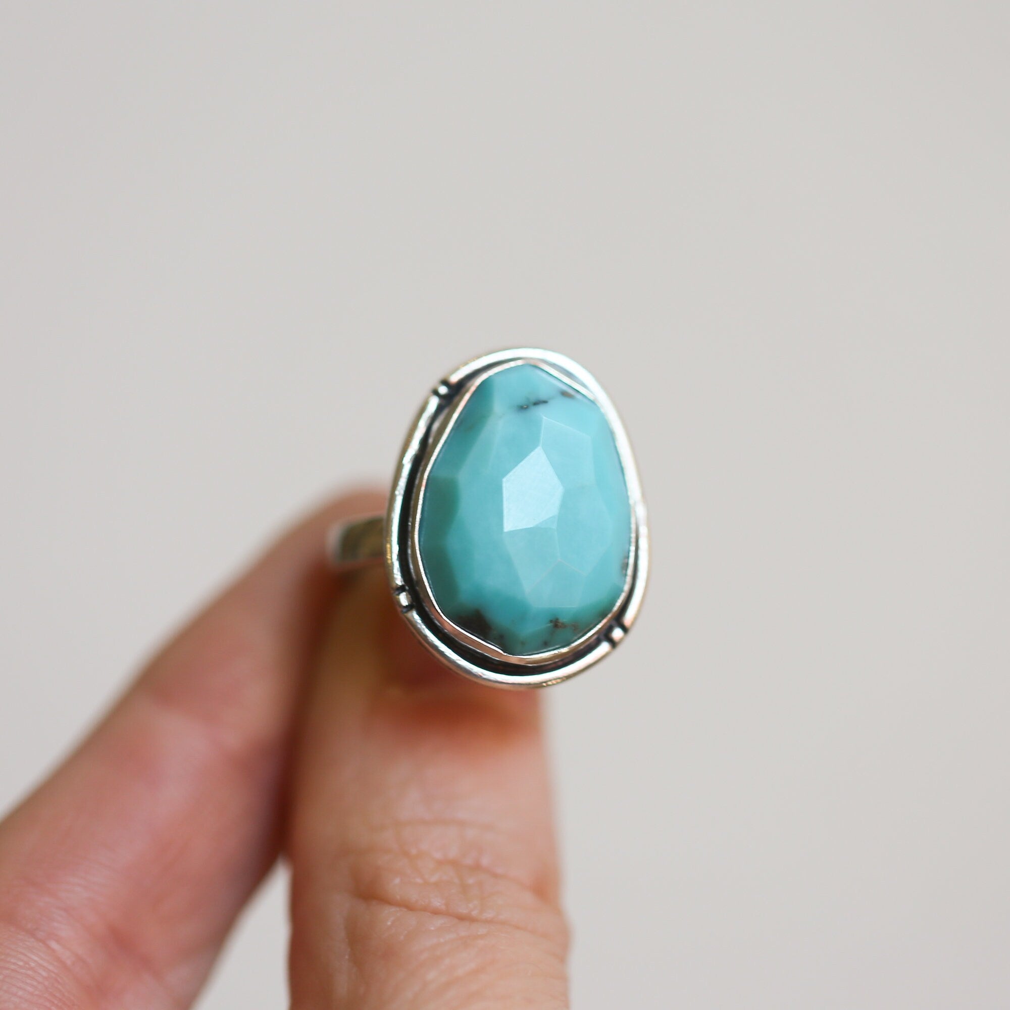 Turquoise Notched Boho Ring - .925 Sterling Silver - Big AAA Turquoise Ring - Choose Your Stone