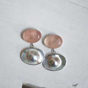 Ready to Ship - Morganite and Blister Pearl Earrings - Pearl Drop Earrings - Silversmith - OOAK