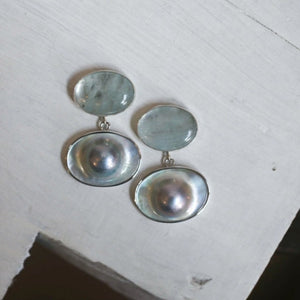 Ready to Ship - Morganite and Blister Pearl Earrings - Pearl Drop Earrings - Silversmith - OOAK