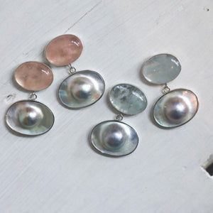Ready to Ship - Morganite and Blister Pearl Earrings - Pearl Drop Earrings - Silversmith - OOAK
