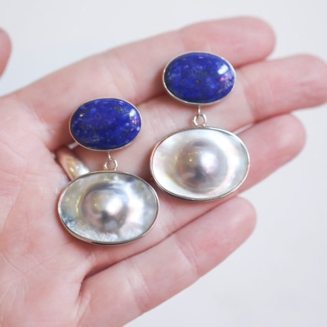 Sterling Silver Lapis Lazuli Mabe Pearl Drop Earrings – Silversmith OOAK