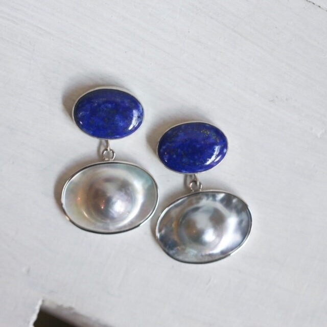 Sterling Silver Lapis Lazuli Mabe Pearl Drop Earrings – Silversmith OOAK