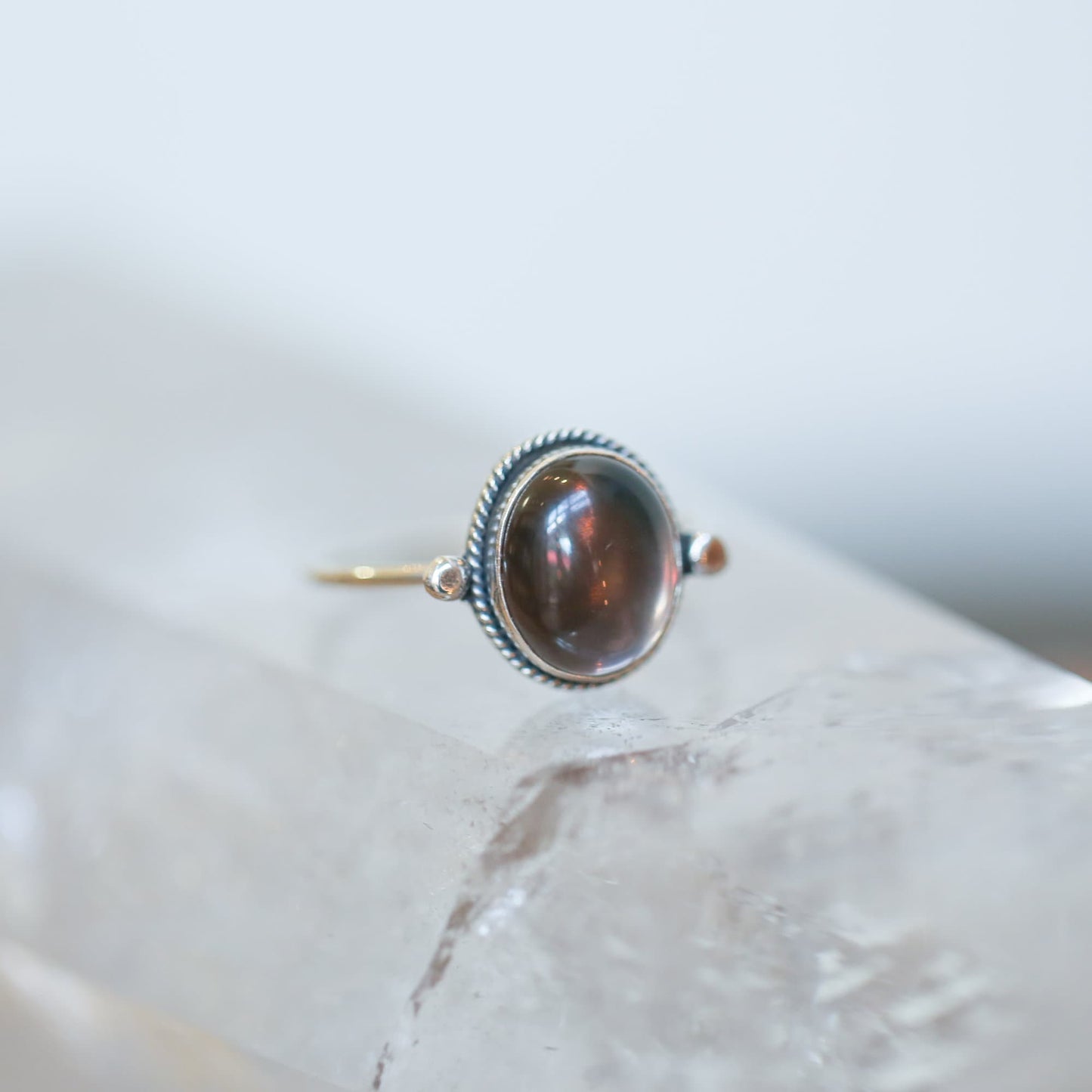 Smoky Quartz Delica Ring -.925 Sterling Silver