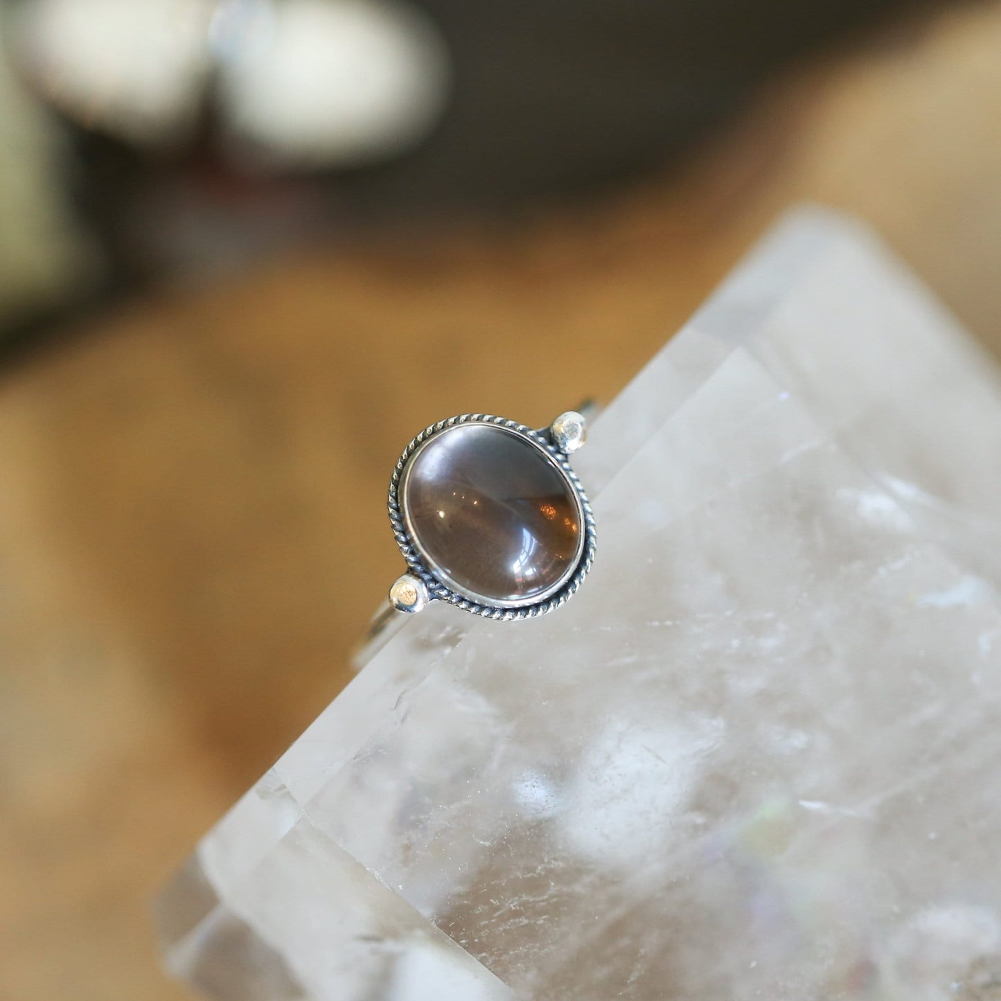 Smoky Quartz Delica Ring -.925 Sterling Silver