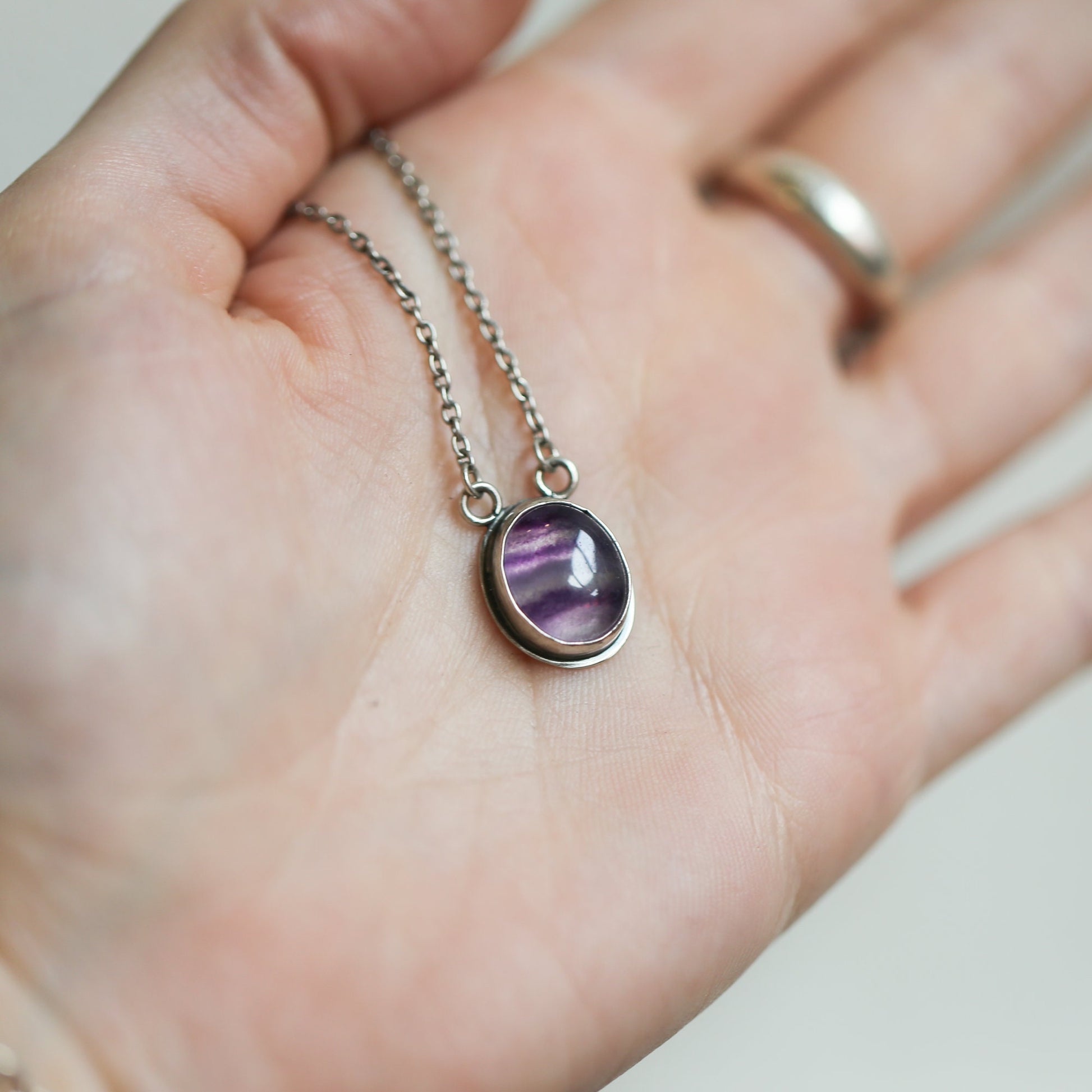 Sterling Silver Rainbow Fluorite Pendant - Silversmith Necklace