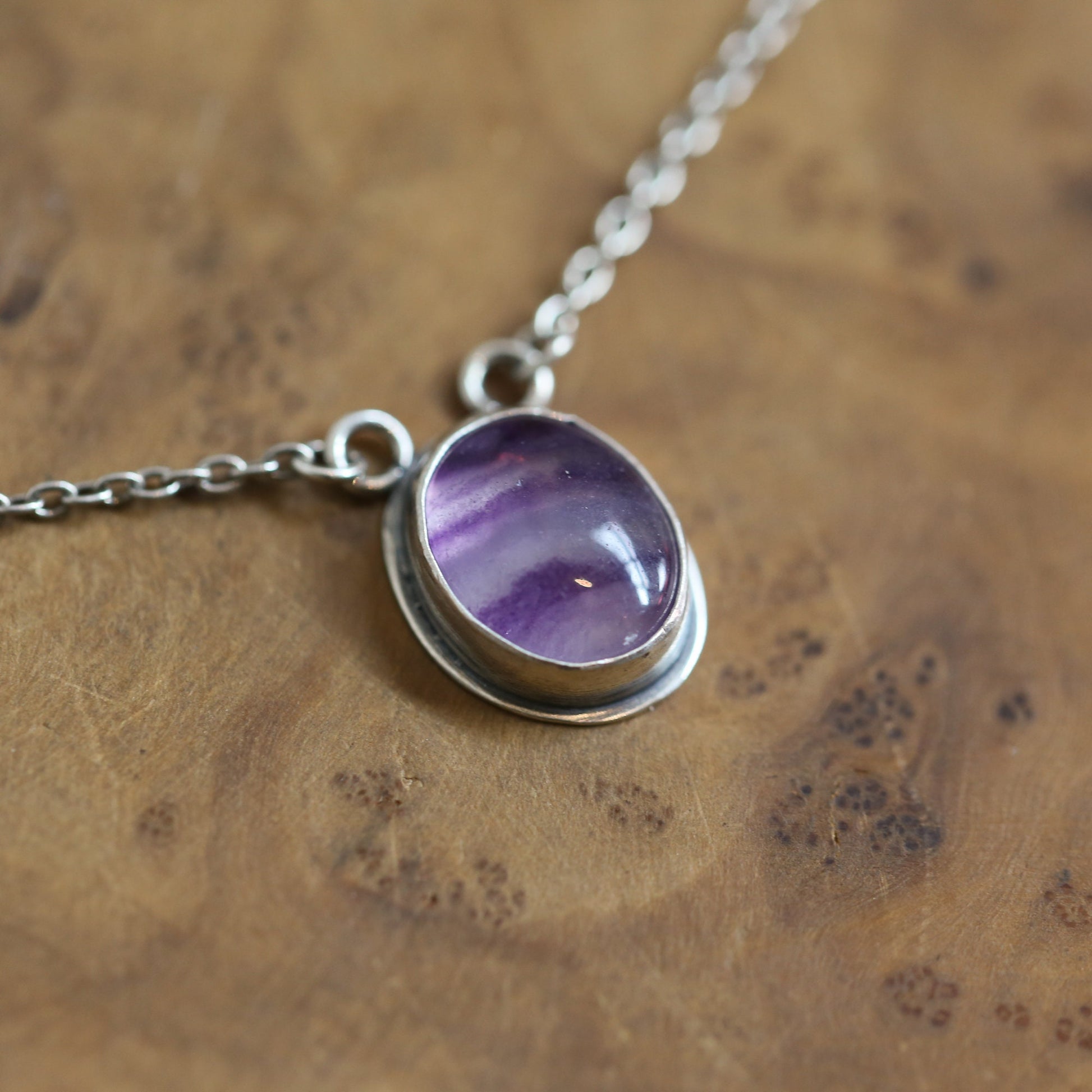 Sterling Silver Rainbow Fluorite Pendant - Silversmith Necklace