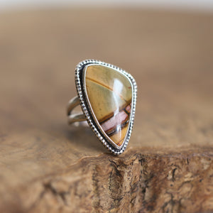 CUSTOM - Hammered Sterling Silver Red Creek Jasper Ring - Silversmith Jewelry