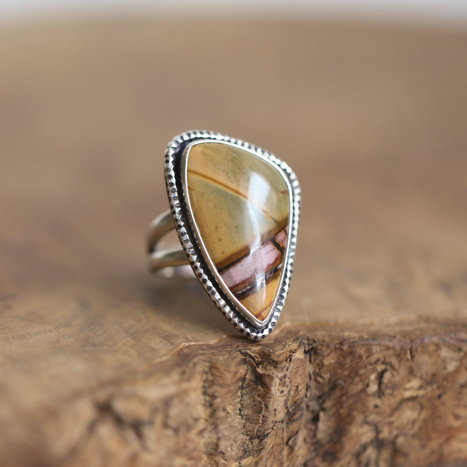 Hammered Sterling Silver Red Creek Jasper Ring - Silversmith Jewelry - Choose Your Stone