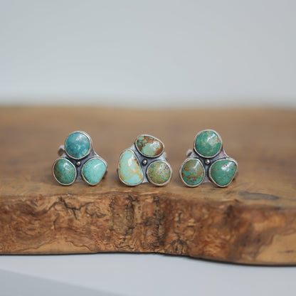 Tri-Stone Turquoise Cluster Ring - Turquoise Ring - Turquoise Multistone Ring - OOAK