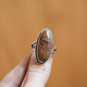 Ready to Ship - Red Creek Jasper Ring - OOAK Ring - Silversmith Ring - Hammered Silver Ring