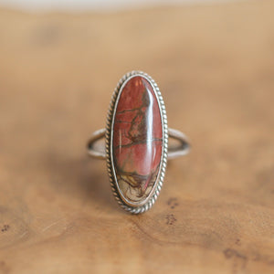 Ready to Ship - Red Creek Jasper Ring - OOAK Ring - Silversmith Ring - Hammered Silver Ring