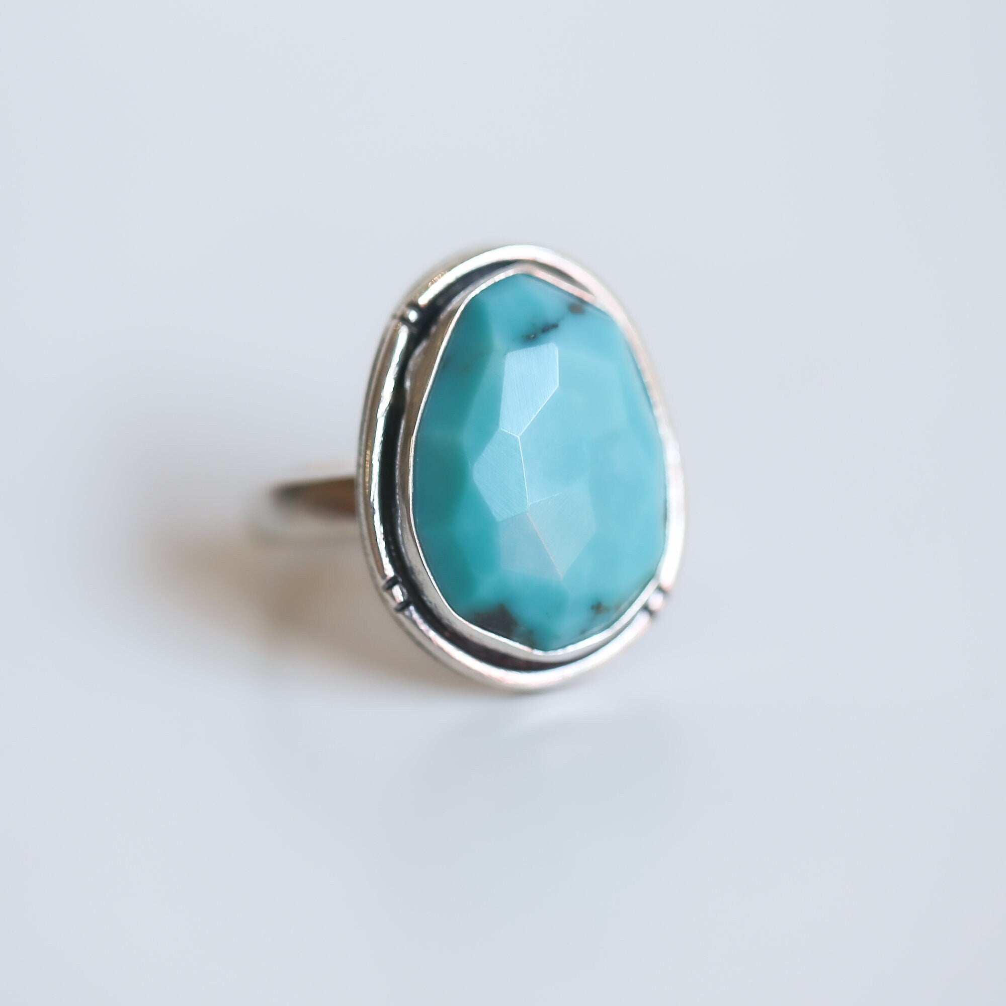 Turquoise Notched Boho Ring - .925 Sterling Silver - Big AAA Turquoise Ring - Choose Your Stone