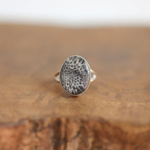 Ready to Ship - Fossilized Coral Ring - Coral Fossil Ring - Sterling Silver Ring