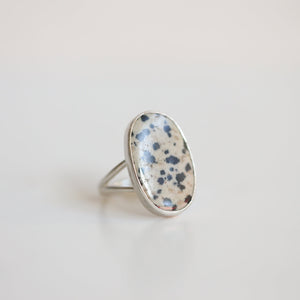 Dalmatian Jasper Ring - Big Spotted Jasper Ring - Black & White Stone Ring - Sterling Silver