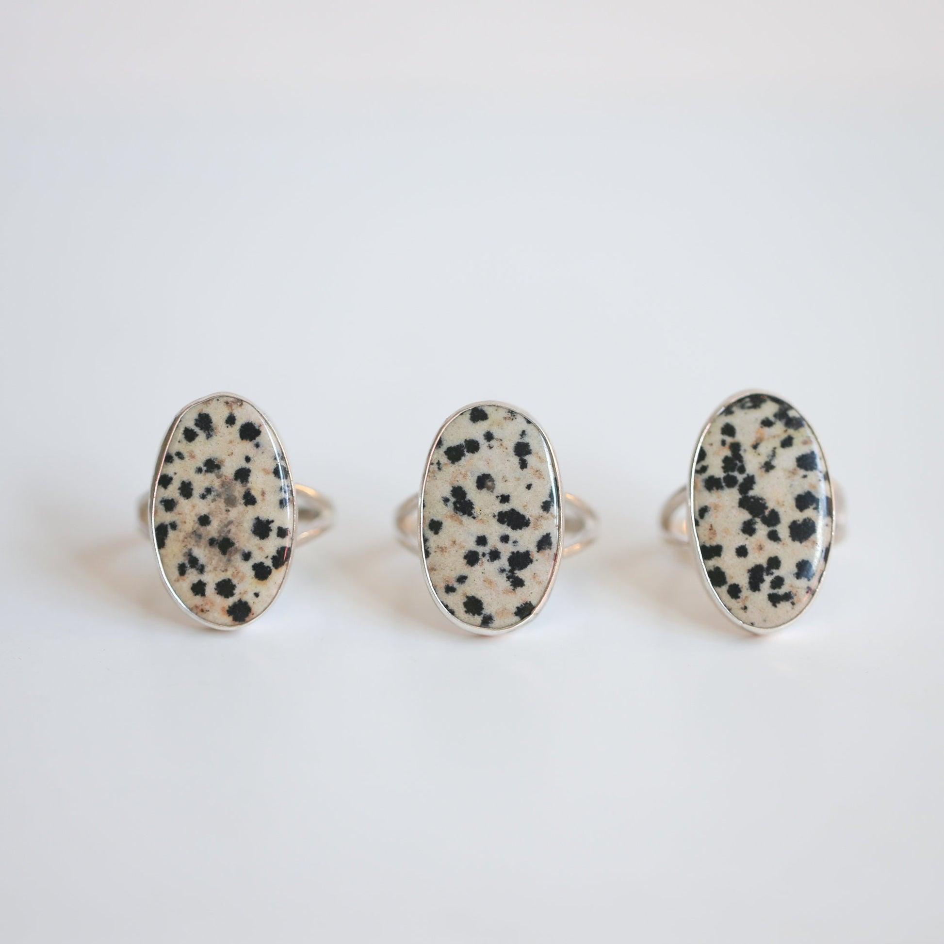 Choose your Big Oval Dalmatian Jasper Ring – Sterling Silver Spotted Stone