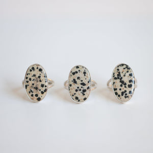 Ready to Ship - Dalmatian Jasper Ring - Big Spotted Jasper Ring - Black & White Stone Ring - Sterling Silver