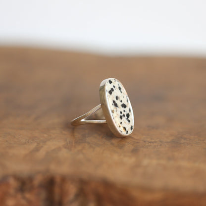 Choose your Big Oval Dalmatian Jasper Ring – Sterling Silver Spotted Stone