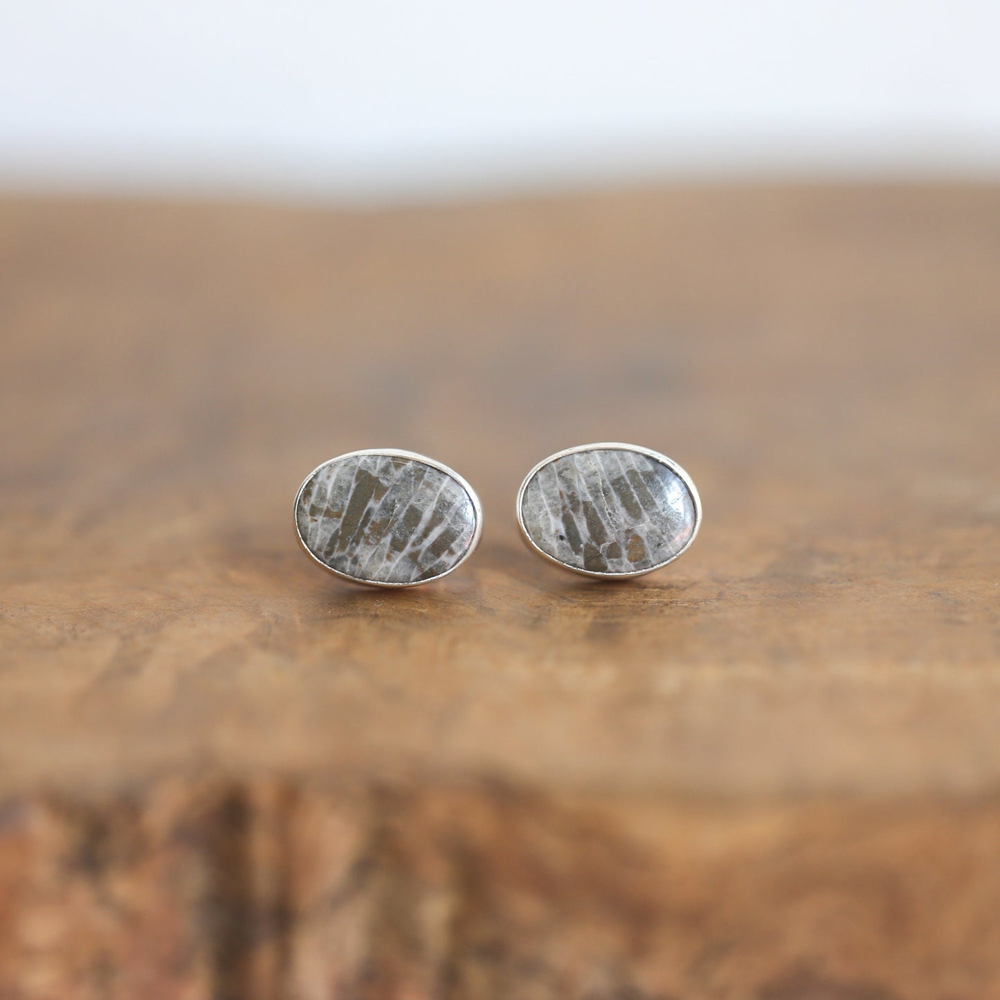 Fossilized Coral Sterling Silver Post Earrings - OOAK Agate Jewelry