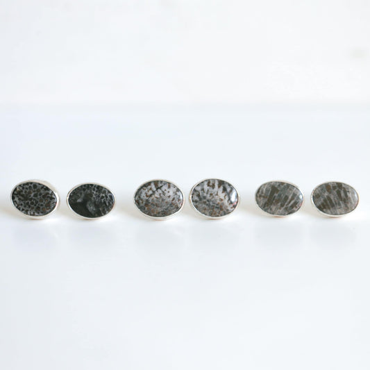 Fossilized Coral Sterling Silver Post Earrings - OOAK Agate Jewelry