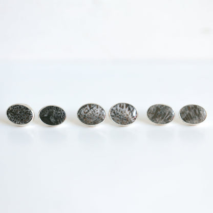 Fossilized Coral Sterling Silver Post Earrings - OOAK Agate Jewelry