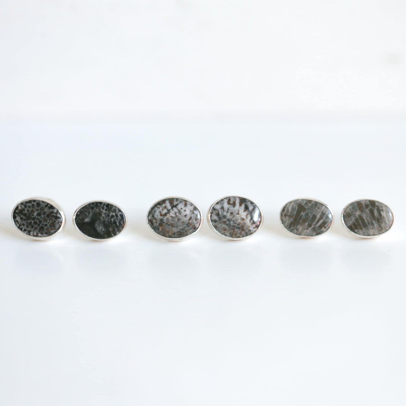 Fossilized Coral Sterling Silver Post Earrings - OOAK Agate Jewelry