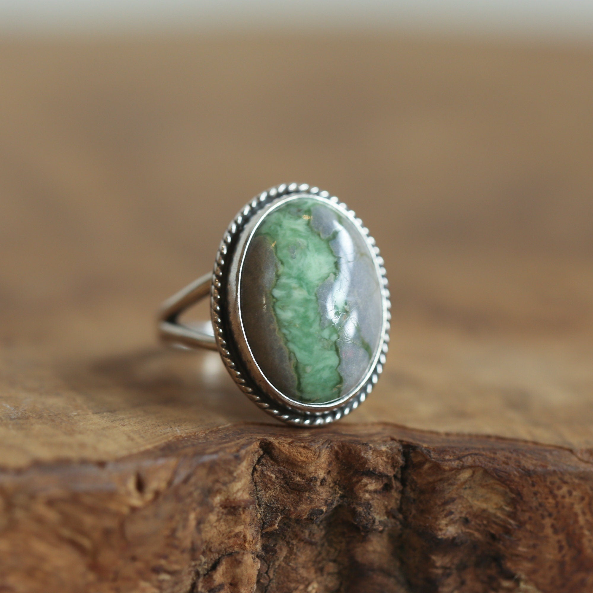 Green Variscite Boho Ring - Silversmith Ring - Variscite in Boulder Ring - Choose Your Stone