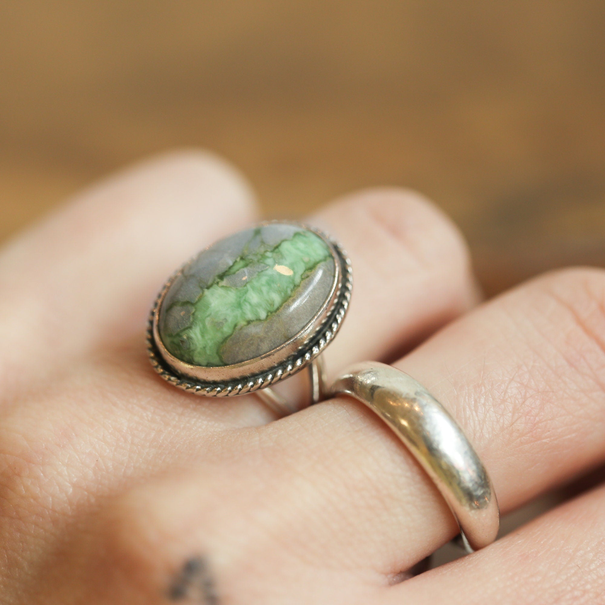 Green Variscite Boho Ring - Silversmith Ring - Variscite in Boulder Ring - Choose Your Stone